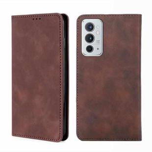 For OnePlus 9RT 5G Skin Feel Magnetic Horizontal Flip Leather Phone Case with Holder & Card Slots(Dark Brown)