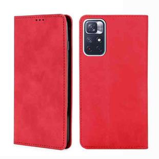 For Xiaomi Redmi Note 11 Skin Feel Magnetic Horizontal Flip Leather Phone Case with Holder & Card Slots(Red)