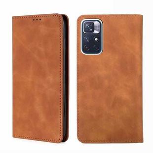 For Xiaomi Redmi Note 11 Skin Feel Magnetic Horizontal Flip Leather Phone Case with Holder & Card Slots(Light Brown)