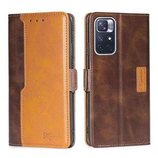 For Xiaomi Redmi Note 11 Retro Texture Contrast Color Side Buckle Horizontal Flip Leather Phone Case with Holder & Card Slots & Wallet(Dark Brown+Gold)