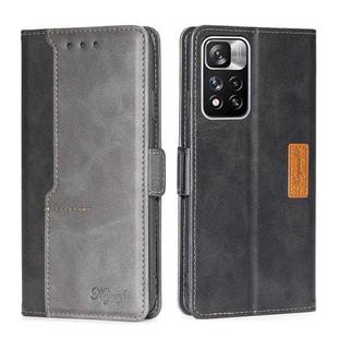 For Xiaomi Redmi Note 11 Pro Retro Texture Contrast Color Side Buckle Horizontal Flip Leather Phone Case with Holder & Card Slots & Wallet(Black+Grey)