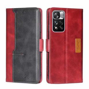 For Xiaomi Redmi Note 11 Pro Retro Texture Contrast Color Side Buckle Horizontal Flip Leather Phone Case with Holder & Card Slots & Wallet(Red+Black)