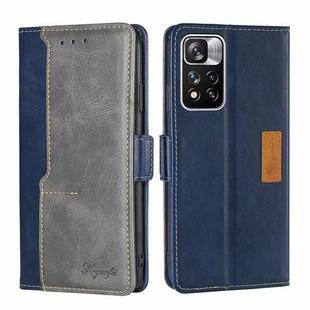 For Xiaomi Redmi Note 11 Pro Retro Texture Contrast Color Side Buckle Horizontal Flip Leather Phone Case with Holder & Card Slots & Wallet(Blue+Grey)