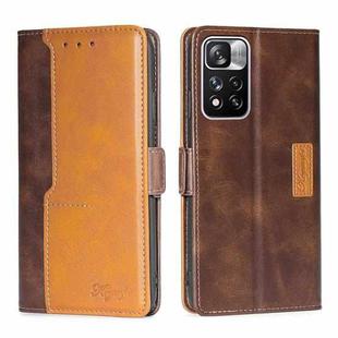 For Xiaomi Redmi Note 11 Pro Retro Texture Contrast Color Side Buckle Horizontal Flip Leather Phone Case with Holder & Card Slots & Wallet(Dark Brown+Gold)