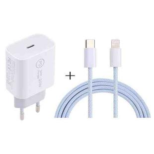 SDC-20W PD USB-C / Type-C Travel Charger + 1m 12W USB-C / Type-C to 8 Pin Data Cable Set, EU Plug(Blue)