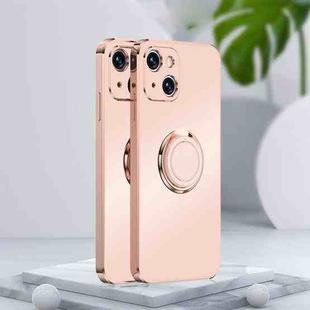 For iPhone 13 Electroplated Frosted TPU Ring Holder Phone Case(Light Pink)