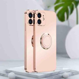 For iPhone 12 Electroplated Frosted TPU Ring Holder Phone Case(Light Pink)