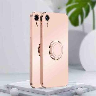 For iPhone XR Electroplated Frosted TPU Ring Holder Phone Case(Light Pink)