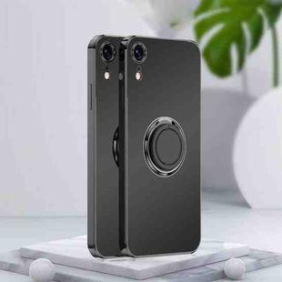 For iPhone XR Electroplated Frosted TPU Ring Holder Phone Case(Black)
