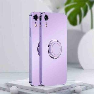 For iPhone XS Max Electroplated Frosted TPU Ring Holder Phone Case(Lavender Purple)