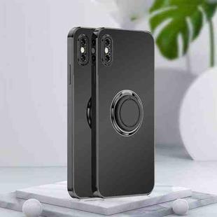 For iPhone XS Max Electroplated Frosted TPU Ring Holder Phone Case(Black)