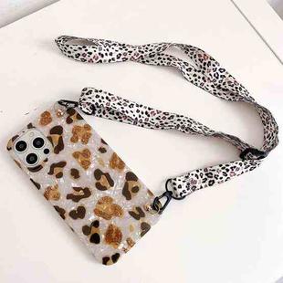 Shell Leopard Texture Phone Case with Lanyard For iPhone 12 / 12 Pro(Beige White)