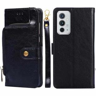 For OnePlus 9RT 5G Zipper Bag Horizontal Flip Leather Phone Case with Holder & Card Slots & Lanyard(Black)