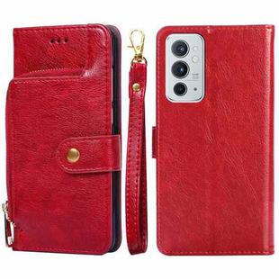 For OnePlus 9RT 5G Zipper Bag Horizontal Flip Leather Phone Case with Holder & Card Slots & Lanyard(Red)