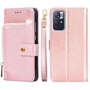 For Xiaomi Redmi Note 11 Zipper Bag Horizontal Flip Leather Phone Case with Holder & Card Slots & Lanyard(Rose Gold)