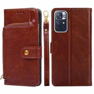 For Xiaomi Redmi Note 11 Zipper Bag Horizontal Flip Leather Phone Case with Holder & Card Slots & Lanyard(Brown)