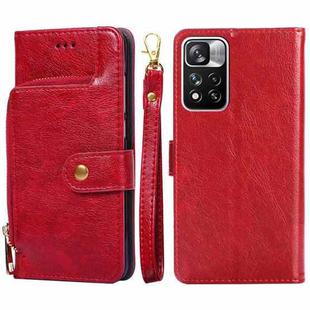 For Xiaomi Redmi Note 11 Pro Zipper Bag Horizontal Flip Leather Phone Case with Holder & Card Slots & Lanyard(Red)