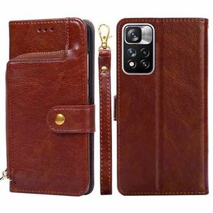 For Xiaomi Redmi Note 11 Pro Zipper Bag Horizontal Flip Leather Phone Case with Holder & Card Slots & Lanyard(Brown)