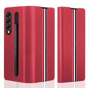 For Samsung Galaxy Z Fold3 5G Cross Texture Ultra-thin Folding Phone Case with Pen Cover(Red)