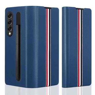 For Samsung Galaxy Z Fold3 5G Cross Texture Ultra-thin Folding Phone Case with Pen Cover(Blue)