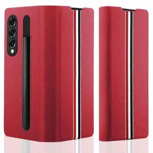 For Samsung Galaxy Z Fold3 5G Litchi Texture Ultra-thin Folding Phone Case with Pen Cover(Red)