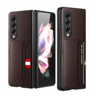 For Samsung Galaxy Z Fold3 5G Litchi Texture Soft Micorofiber Folding Phone Case with Dual Card Slots(Brown)