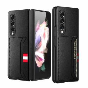 For Samsung Galaxy Z Fold3 5G Litchi Texture Soft Micorofiber Folding Phone Case with Dual Card Slots(Black)