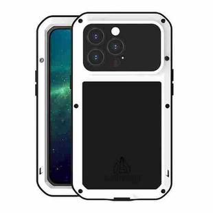 For iPhone 13 Pro LOVE MEI Metal Shockproof Life Waterproof Dustproof Protective Phone Case (White)