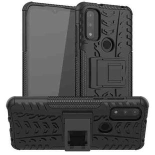 For Motorola Moto G Pure Tire Texture Shockproof TPU+PC Phone Case with Holder(Black)