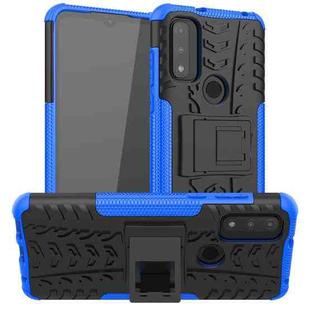 For Motorola Moto G Pure Tire Texture Shockproof TPU+PC Phone Case with Holder(Blue)