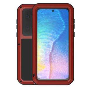 For Huawei P50 LOVE MEI Metal Shockproof Waterproof Dustproof Protective Phone Case with Glass(Red)