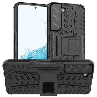 For Samsung Galaxy S22+ 5G Tire Texture Shockproof TPU+PC Phone Case with Holder(Black)
