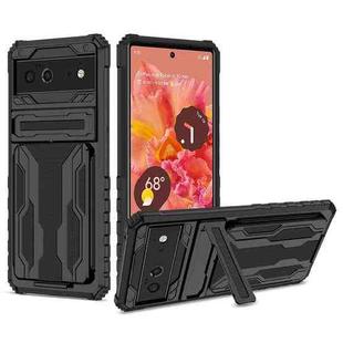 For Google Pixel 6 Armor Card PC + TPU Shockproof Phone Case with Card Slot & Invisible Holder(Black)