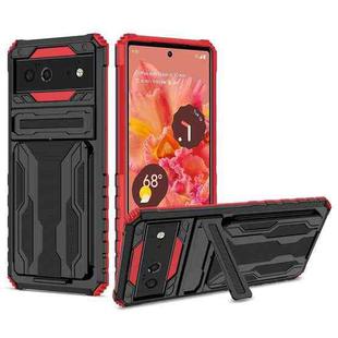 For Google Pixel 6 Armor Card PC + TPU Shockproof Phone Case with Card Slot & Invisible Holder(Red)