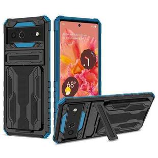 For Google Pixel 6 Armor Card PC + TPU Shockproof Phone Case with Card Slot & Invisible Holder(Blue)