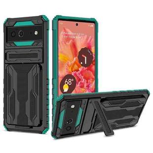 For Google Pixel 6 Armor Card PC + TPU Shockproof Phone Case with Card Slot & Invisible Holder(Dark Green)