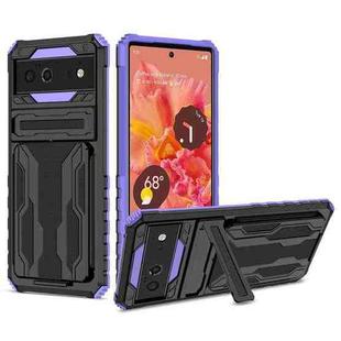 For Google Pixel 6 Armor Card PC + TPU Shockproof Phone Case with Card Slot & Invisible Holder(Purple)