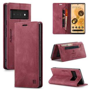 For Google Pixel 6 Pro AutSpace A01 Retro Skin-feel Crazy Horse Texture Horizontal Flip Leather Case with Holder & Card Slots & Wallet & RFID(Wine Red)