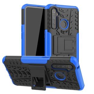 For OPPO Realme 5 Pro Tire Texture Shockproof TPU+PC Protective Case with Holder(Blue)