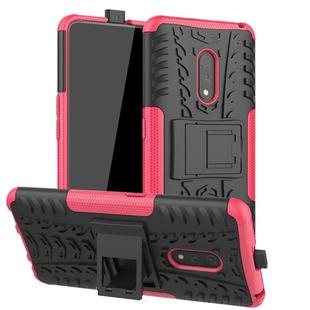 For OPPO Realme X Tire Texture Shockproof TPU+PC Protective Case with Holder(Pink)