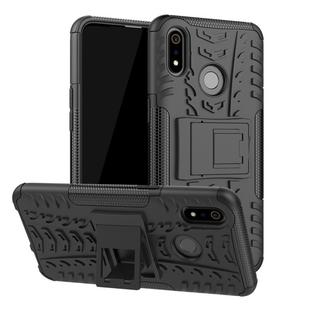 For OPPO Realme 3 Tire Texture Shockproof TPU+PC Protective Case with Holder(Black)