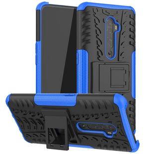 For OPPO Reno2 Tire Texture Shockproof TPU+PC Protective Case with Holder(Blue)