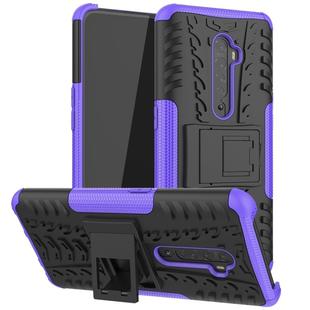 For OPPO Reno2 Tire Texture Shockproof TPU+PC Protective Case with Holder(Purple)