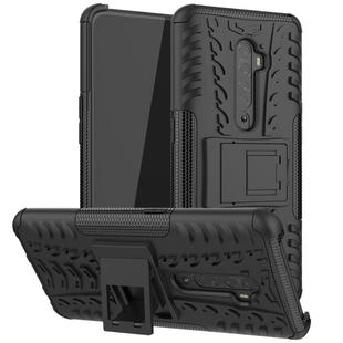 For OPPO Reno2 Tire Texture Shockproof TPU+PC Protective Case with Holder(Black)