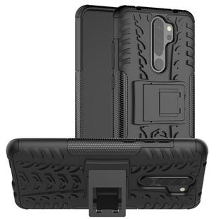 For Xiaomi Redmi Note 8 Pro Tire Texture Shockproof TPU+PC Protective Case with Holder(Black)
