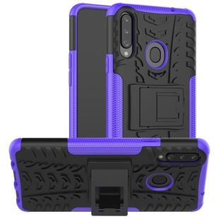 For Galaxy A20s Tire Texture Shockproof TPU+PC Protective Case with Holder(Purple)