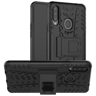 For Galaxy A20s Tire Texture Shockproof TPU+PC Protective Case with Holder(Black)