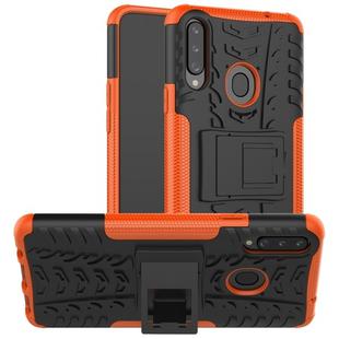 For Galaxy A20s Tire Texture Shockproof TPU+PC Protective Case with Holder(Orange)