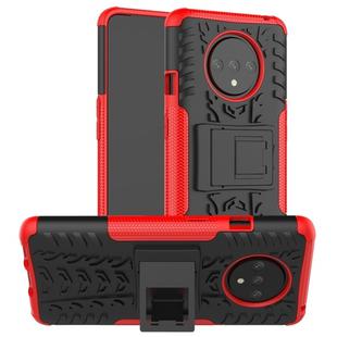 For OnePlus 7T Tire Texture Shockproof TPU+PC Protective Case with Holder(Red)