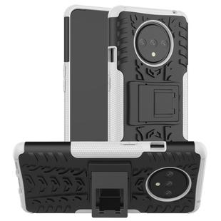 For OnePlus 7T Tire Texture Shockproof TPU+PC Protective Case with Holder(White)